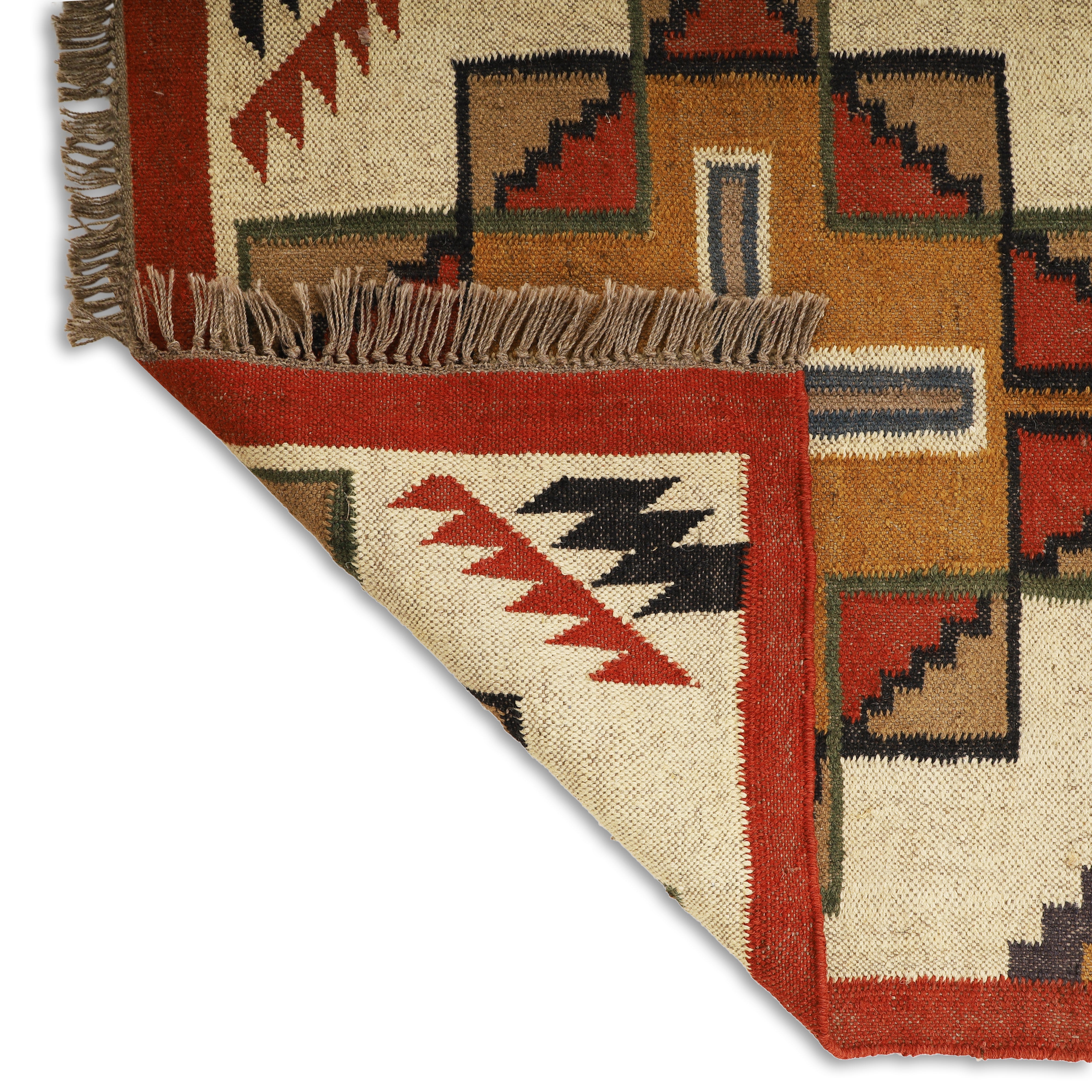 Handmade Wool Jute Kilim Rug for Bohemian Indian Dhurrie Interiors