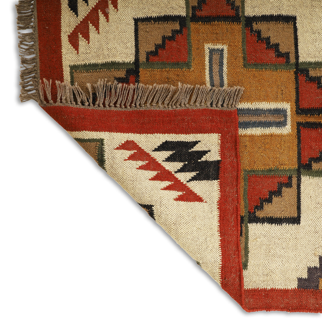 Handmade Wool Jute Kilim Rug for Bohemian Indian Dhurrie Interiors