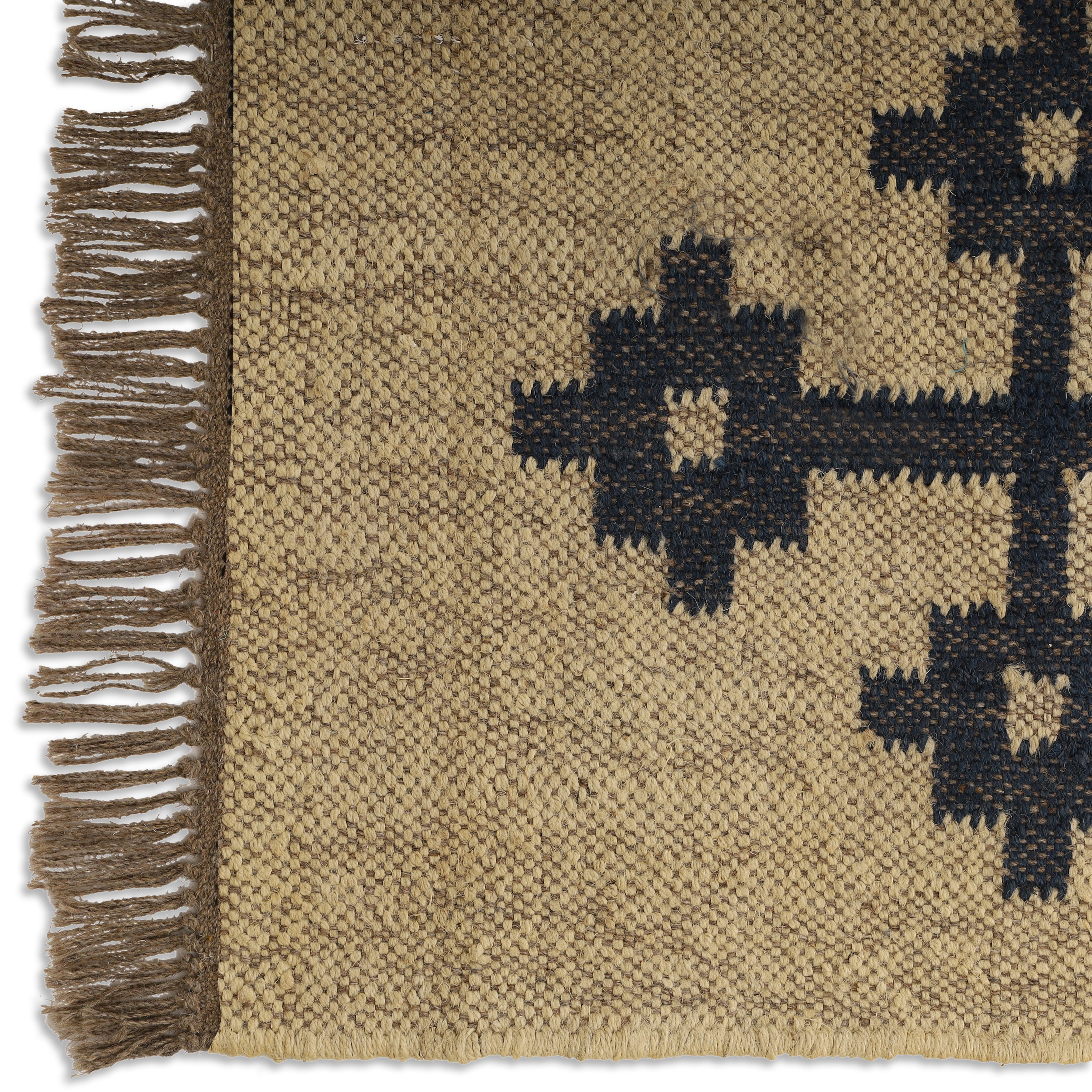 Handmade Wool Jute Kilim Rug for Geometric Indian Dhurrie Interiors