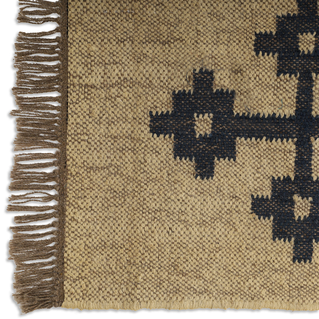 Handmade Wool Jute Kilim Rug for Geometric Indian Dhurrie Interiors