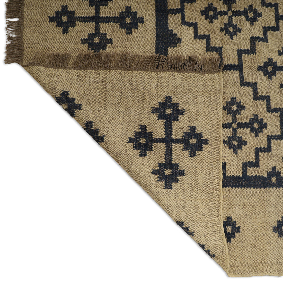 Handmade Wool Jute Kilim Rug for Geometric Indian Dhurrie Interiors