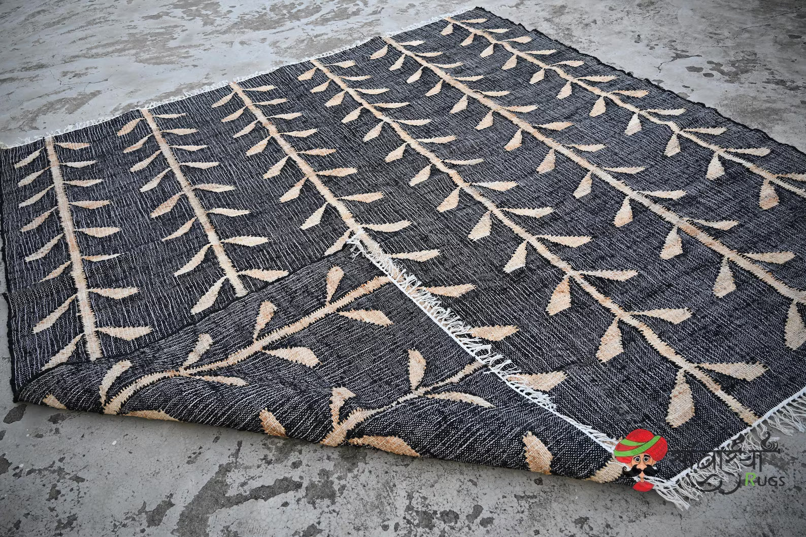Handwoven Jute Cotton Rug | Bohemian Floral Runner | Eco-Friendly Natural Area Rug for Living Room & Bedroom | Sanwariya Rugs