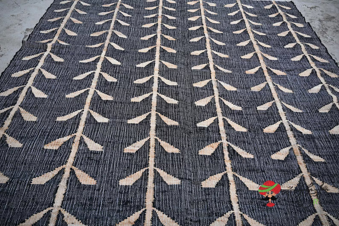 Handwoven Jute Cotton Rug | Bohemian Floral Runner | Eco-Friendly Natural Area Rug for Living Room & Bedroom | Sanwariya Rugs