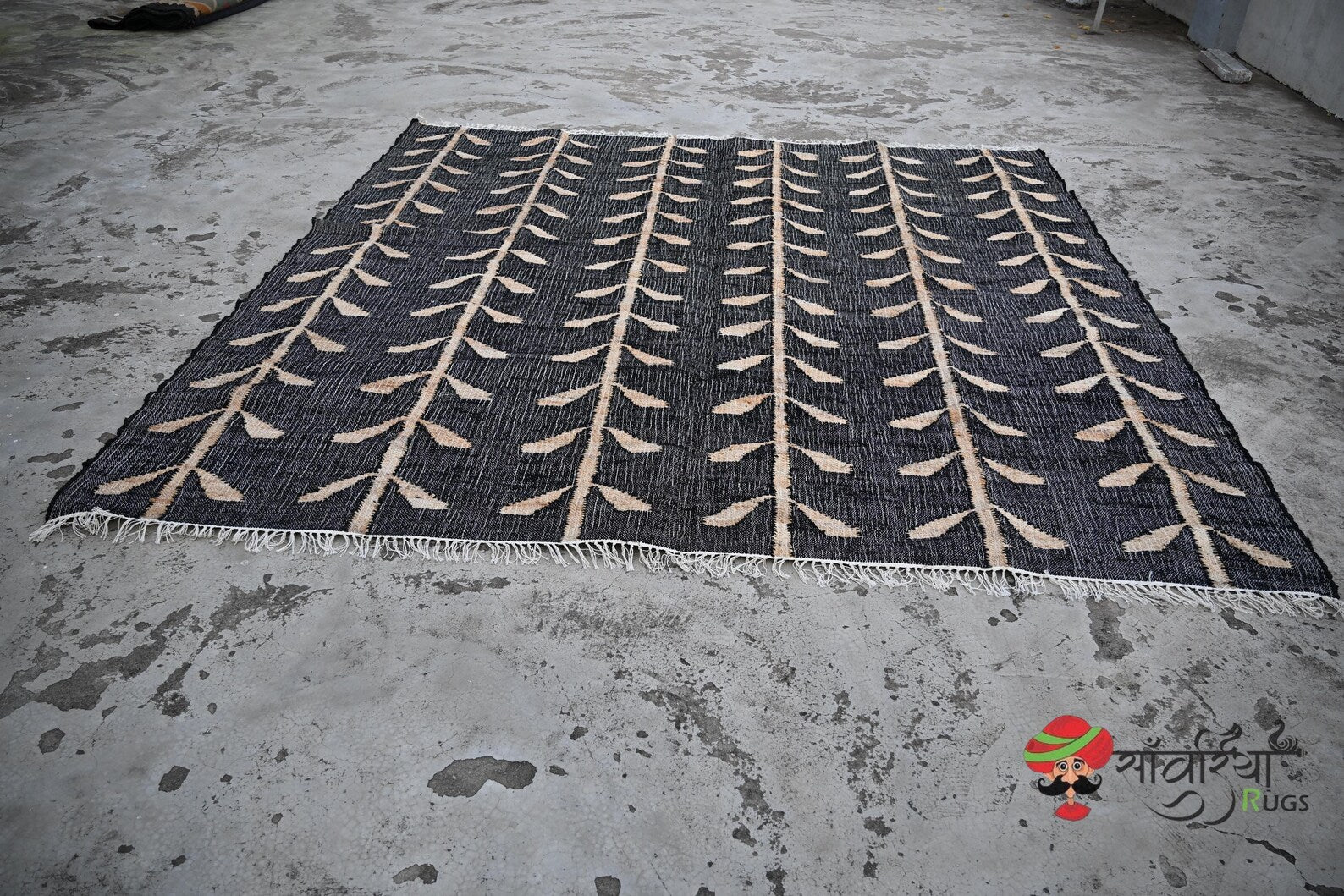 Handwoven Jute Cotton Rug | Bohemian Floral Runner | Eco-Friendly Natural Area Rug for Living Room & Bedroom | Sanwariya Rugs