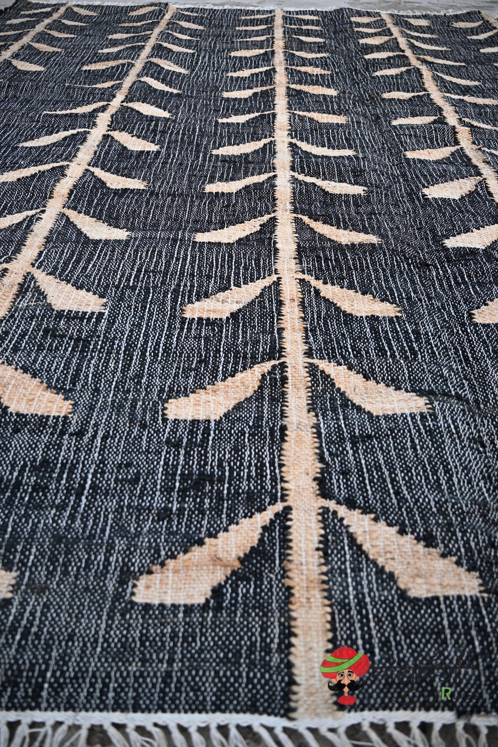 Handwoven Jute Cotton Rug | Bohemian Floral Runner | Eco-Friendly Natural Area Rug for Living Room & Bedroom | Sanwariya Rugs