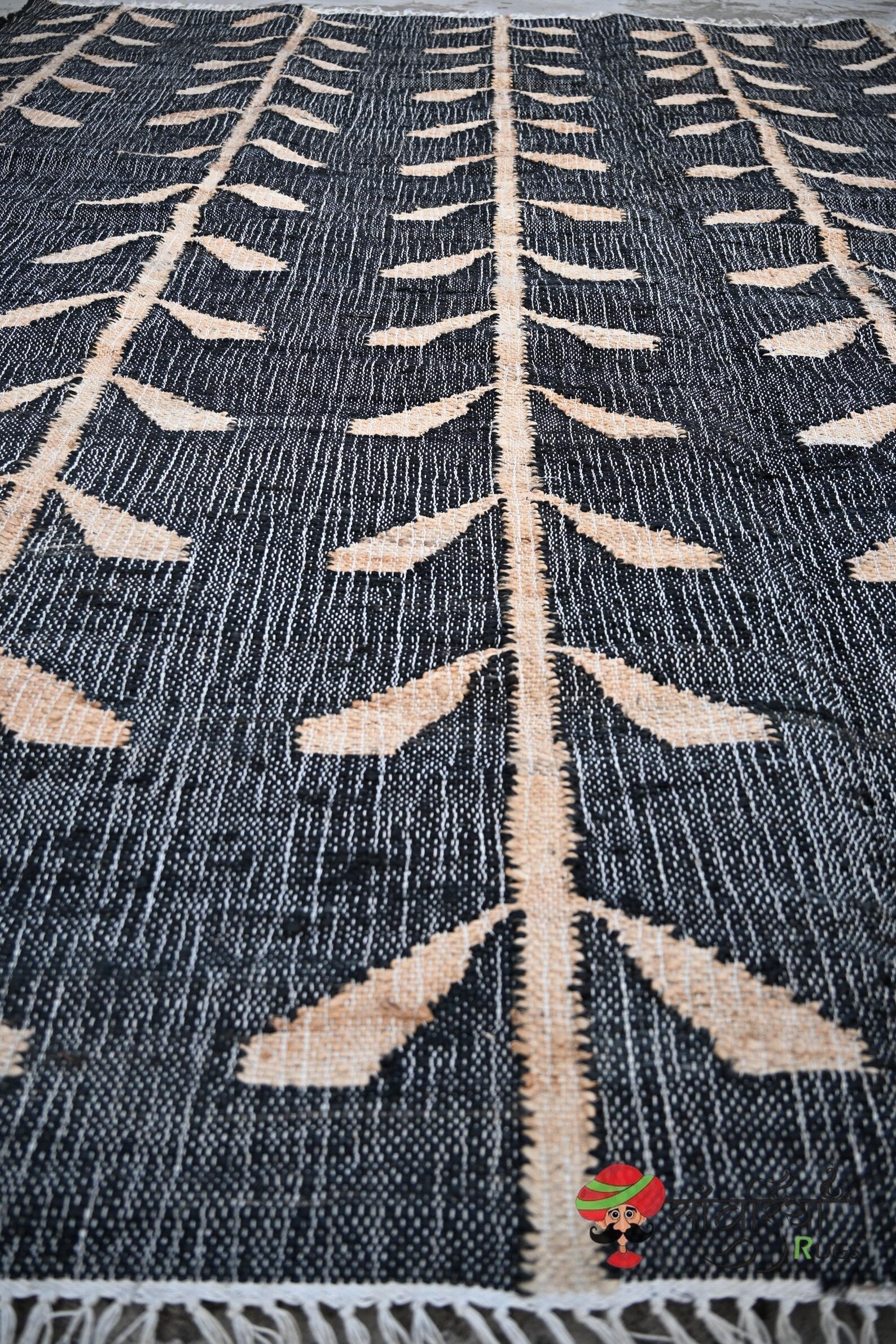 Handwoven Jute Cotton Rug | Bohemian Floral Runner | Eco-Friendly Natural Area Rug for Living Room & Bedroom | Sanwariya Rugs