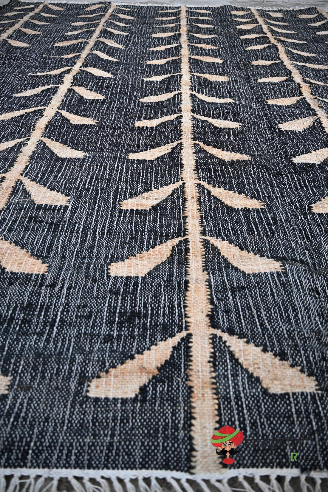 Handwoven Jute Cotton Rug | Bohemian Floral Runner | Eco-Friendly Natural Area Rug for Living Room & Bedroom | Sanwariya Rugs