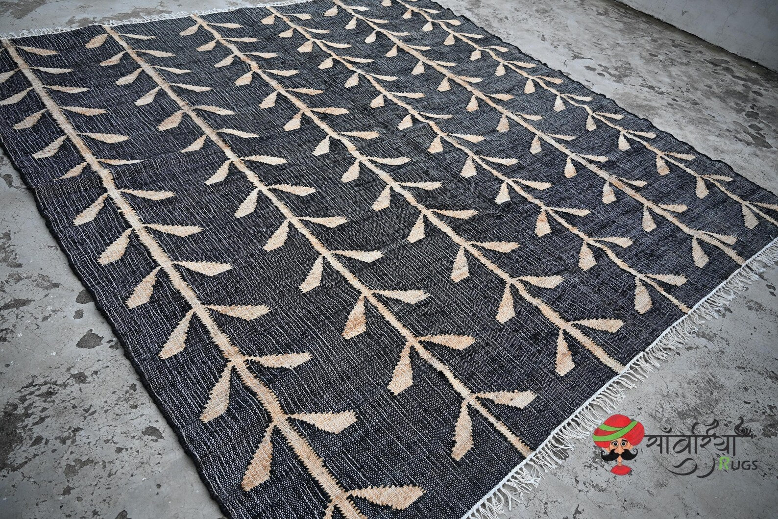 Handwoven Jute Cotton Rug | Bohemian Floral Runner | Eco-Friendly Natural Area Rug for Living Room & Bedroom | Sanwariya Rugs