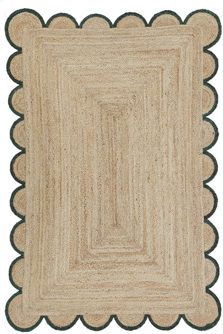 Handwoven Jute Rug – Scalloped Edge Rectangular Braided Decorative Rug