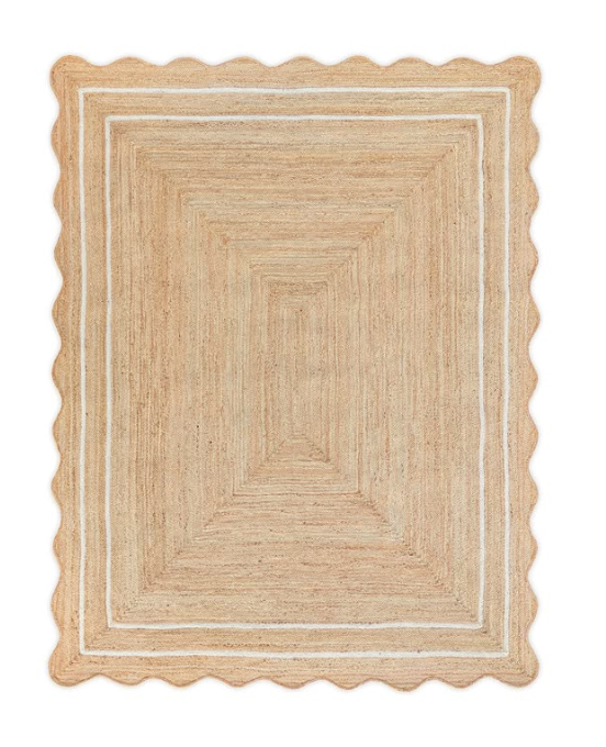 Sanwariya Handwoven Jute Scalloped Rug – Bohemian Decorative, Custom Size, Stain-Resistant