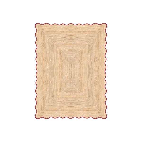 Handwoven Jute Wave Scalloped Rug, Bohemian Decorative Rug, Custom Rug, Durable Area Rug