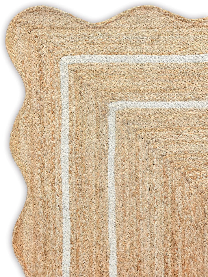 Sanwariya Handwoven Jute Scalloped Rug – Bohemian Decorative, Custom Size, Stain-Resistant