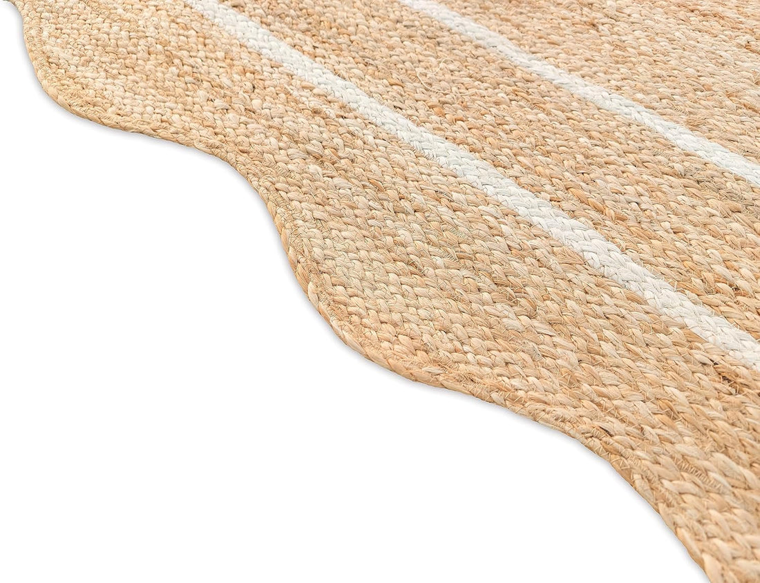 Sanwariya Handwoven Jute Scalloped Rug – Bohemian Decorative, Custom Size, Stain-Resistant