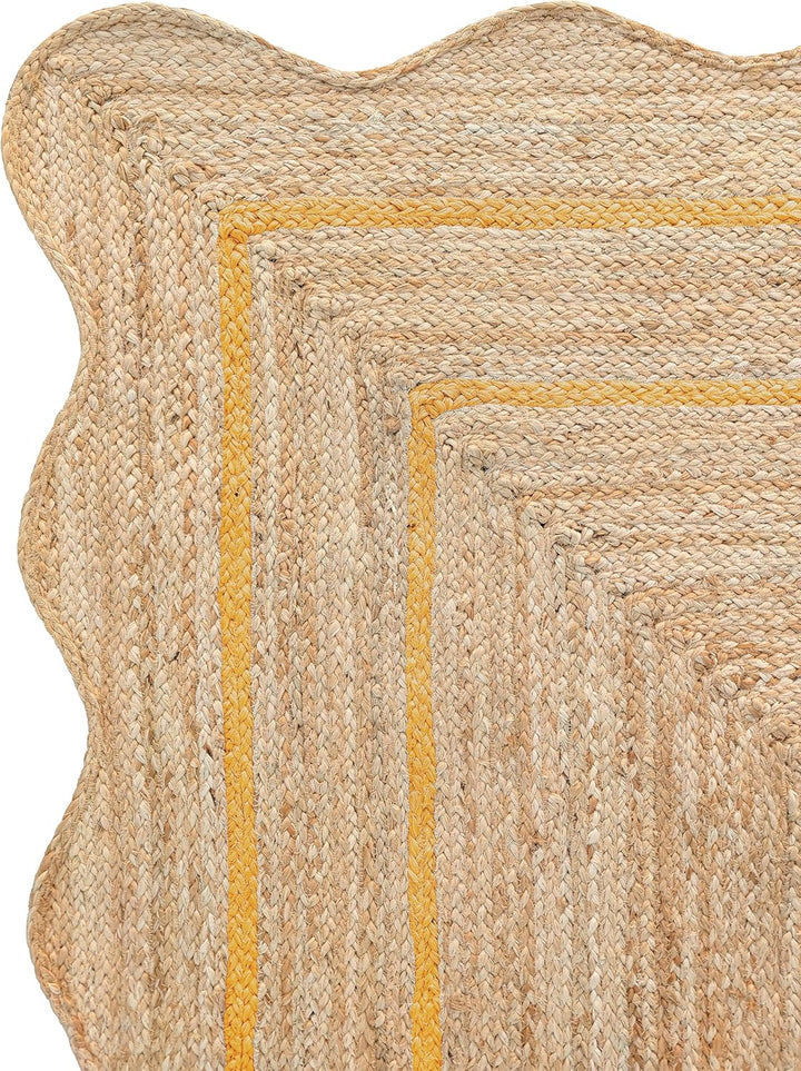 Sanwariya Handwoven Jute Scalloped Rug – Bohemian Decorative, Custom Size, Stain-Resistant