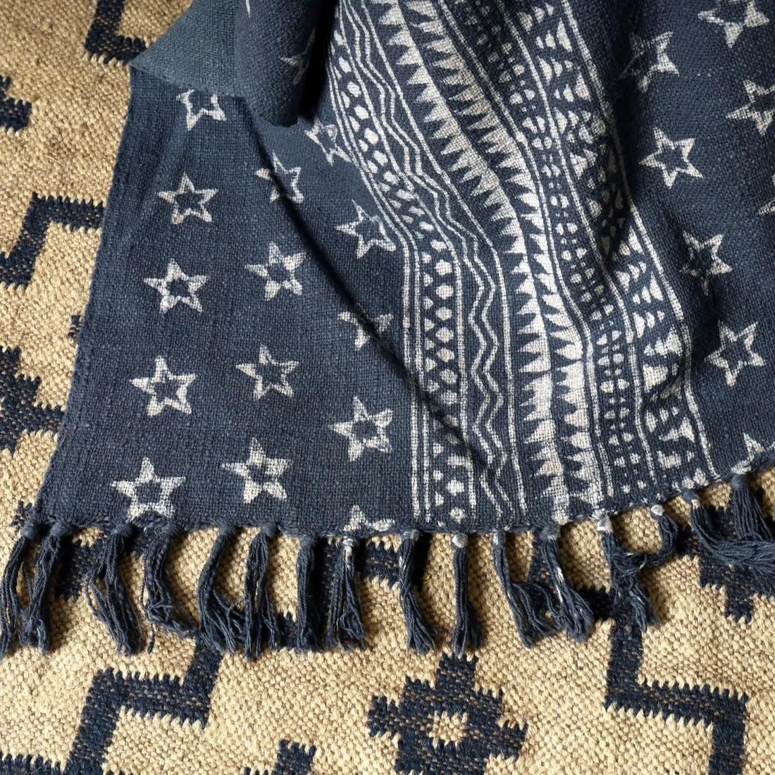 Indigo Star Pattern Cotton Throw Blanket 50x70 | Sanwariya Rugs