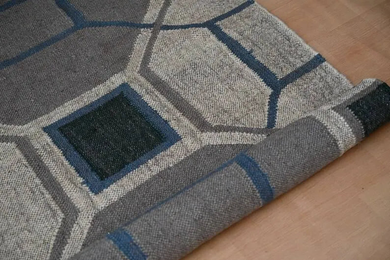 Beige & Taupe Geometric Wool & Jute Kilim Runner Rug