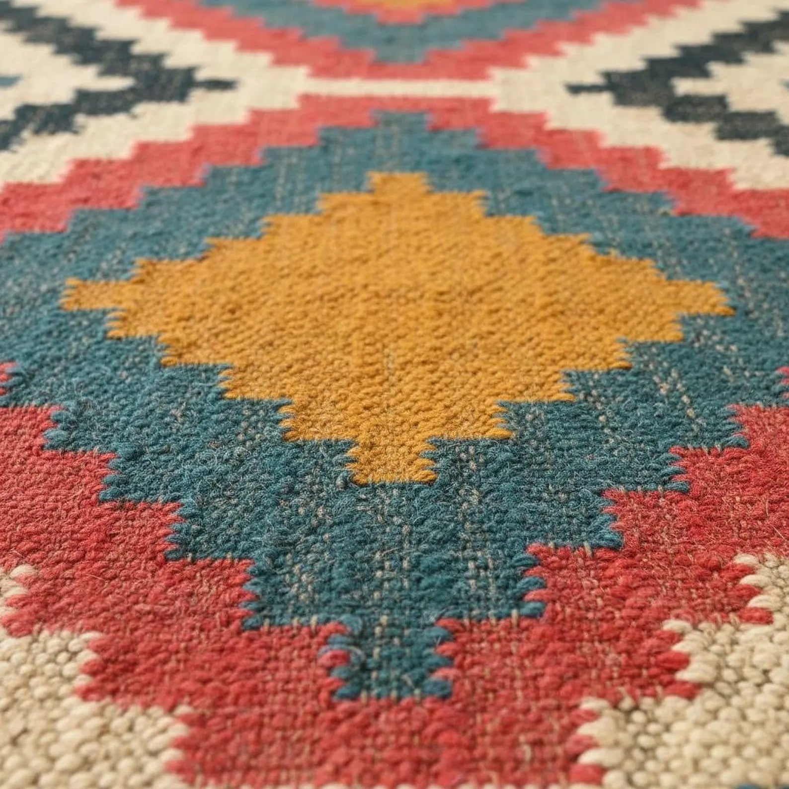 Sanwariya Rugs Handwoven Wool Jute Kilim Runner Rug, Geometric Tribal Stair Runner, Flatweave Hallway Entryway Rug