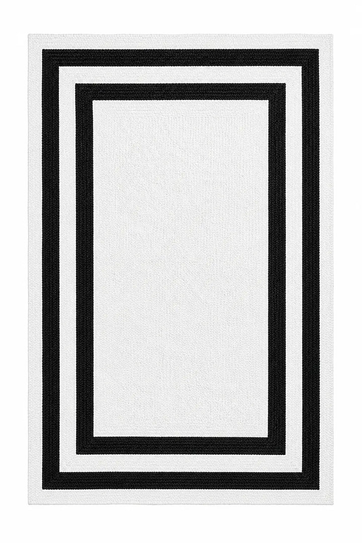 Black and White Geometric Jute Area Rug – Modern Border Design