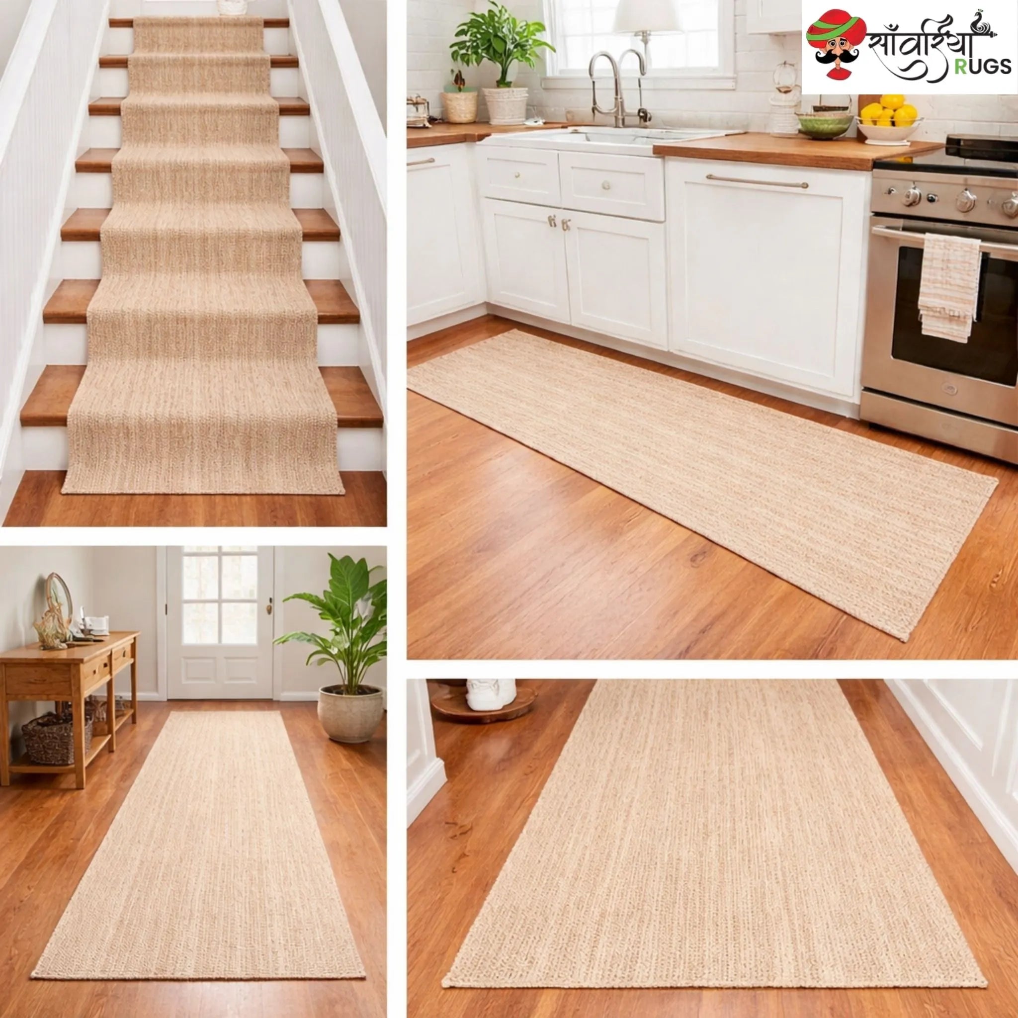 Decorative Jute Runner Rug for Kitchen, Hallway & Stairs