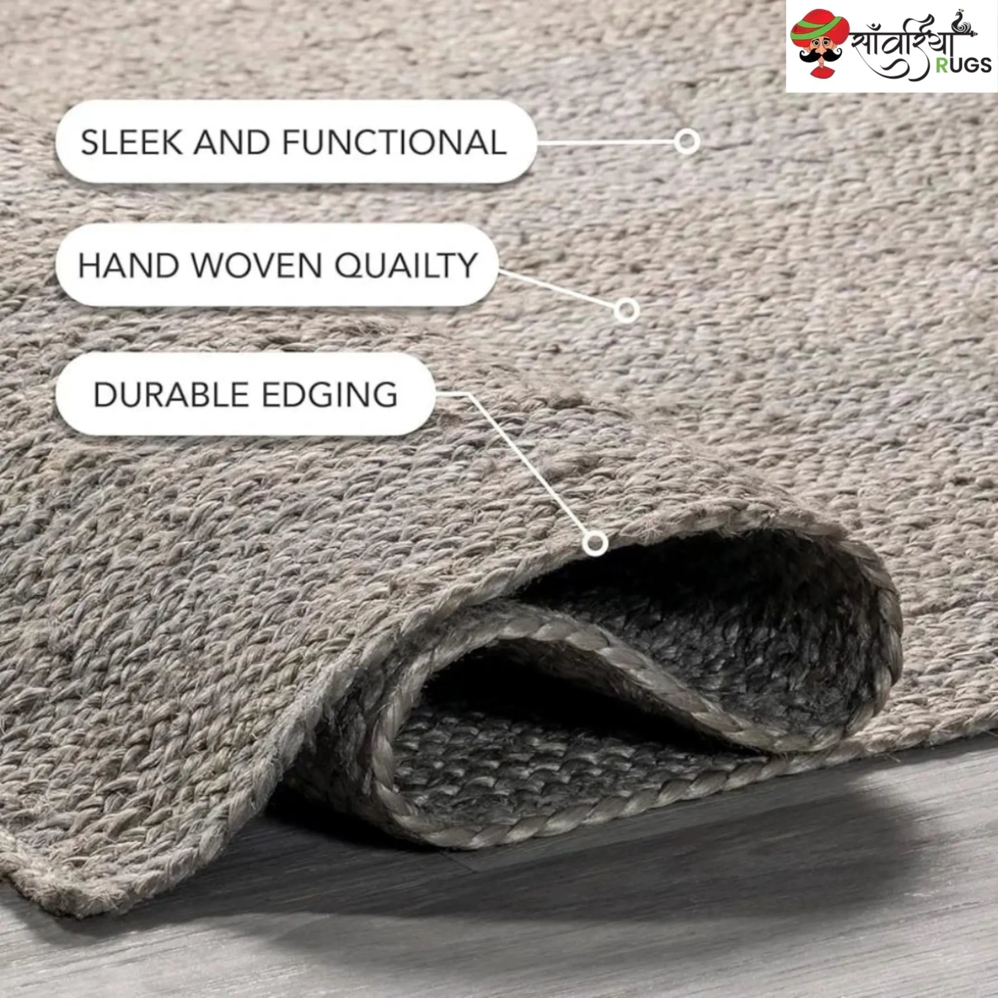 Decorative Jute Runner Rug for Kitchen, Hallway & Stairs