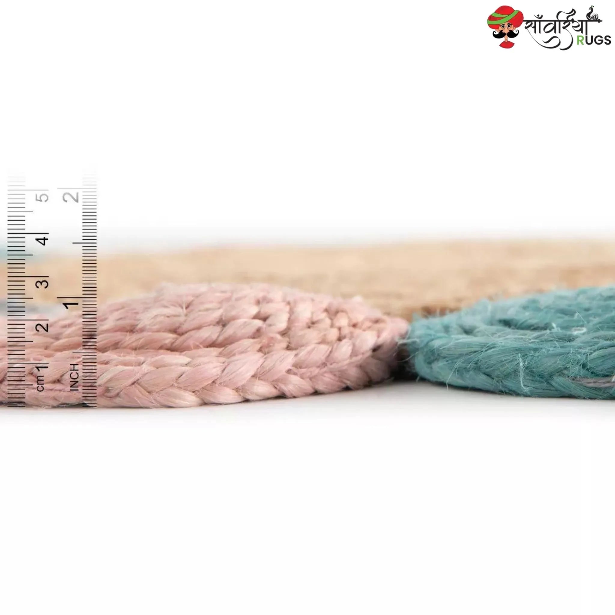 Handmade Braided Jute Round Rug with Multicolor Disc Border