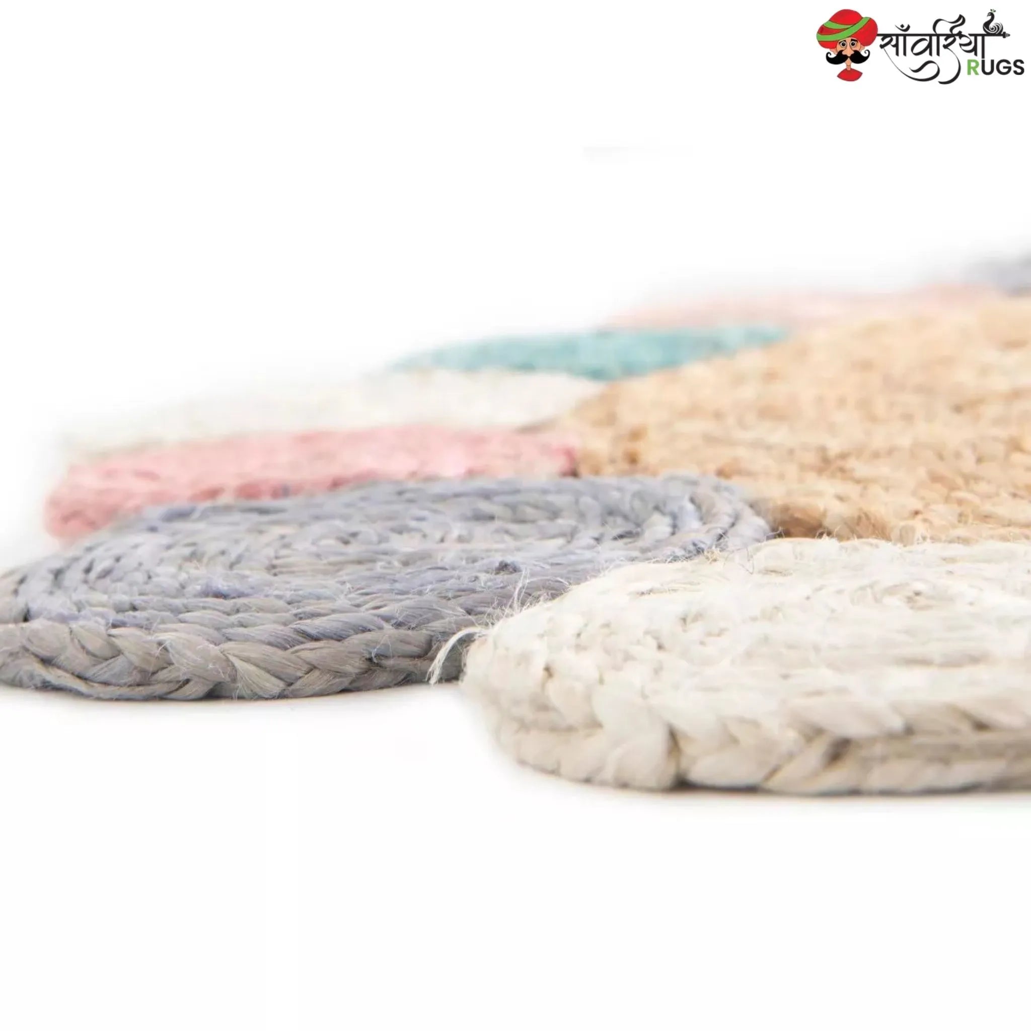 Handmade Braided Jute Round Rug with Multicolor Disc Border