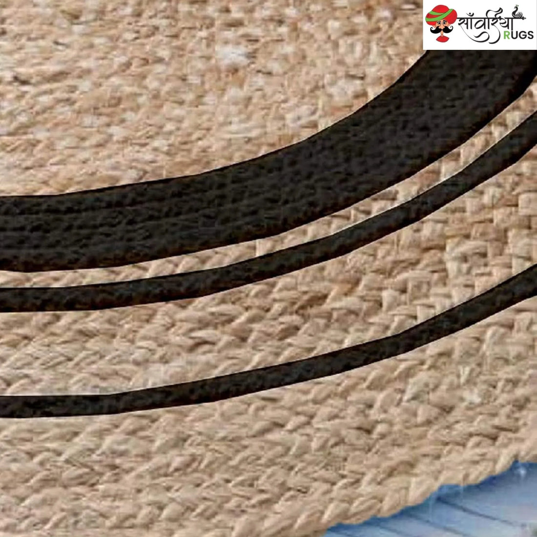 Hand-Woven Round Braided Jute Rug with Contrasting Border