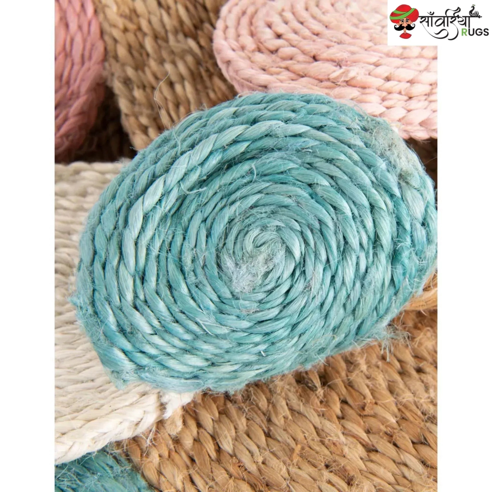 Handmade Braided Jute Round Rug with Multicolor Disc Border