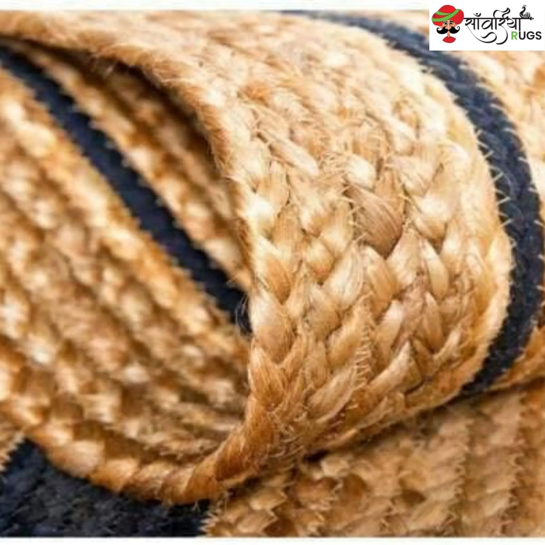 Hand-Woven Round Braided Jute Rug with Contrasting Border