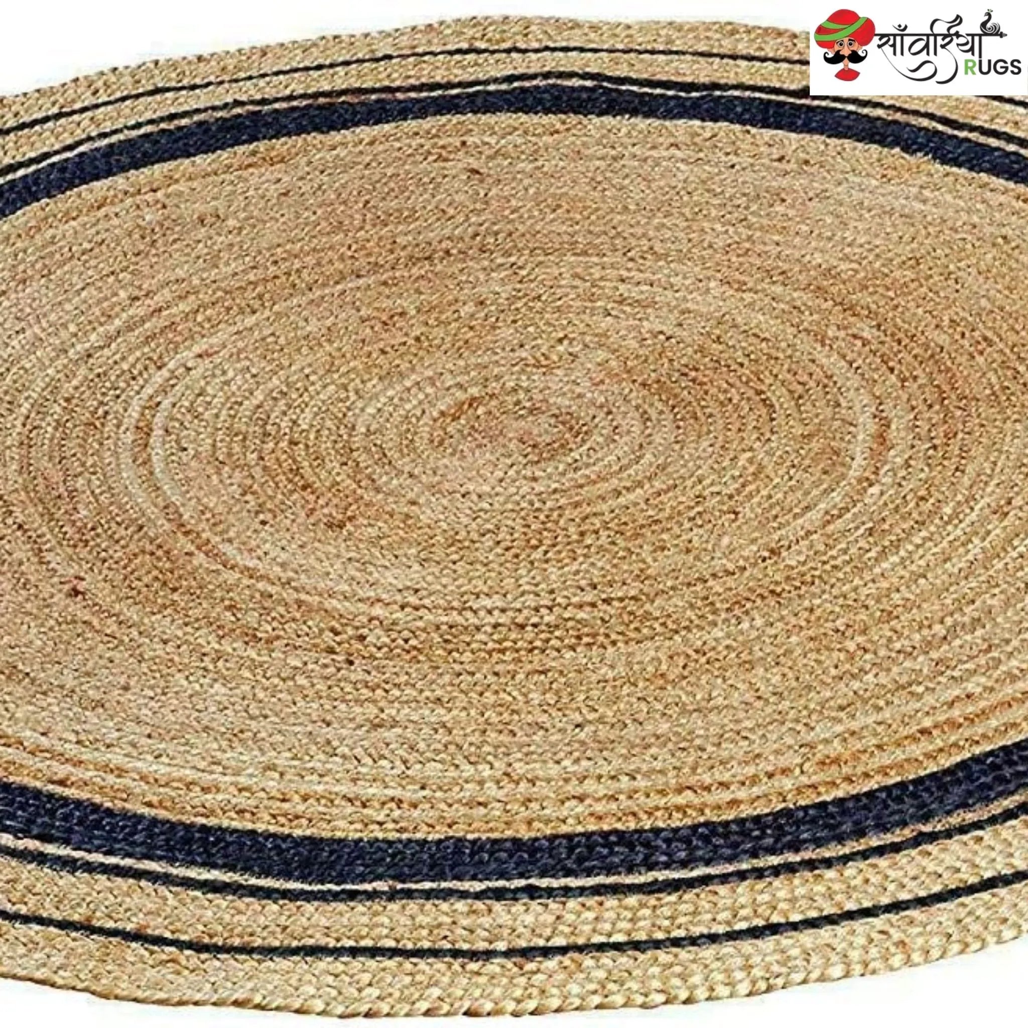 Hand-Woven Round Braided Jute Rug with Contrasting Border