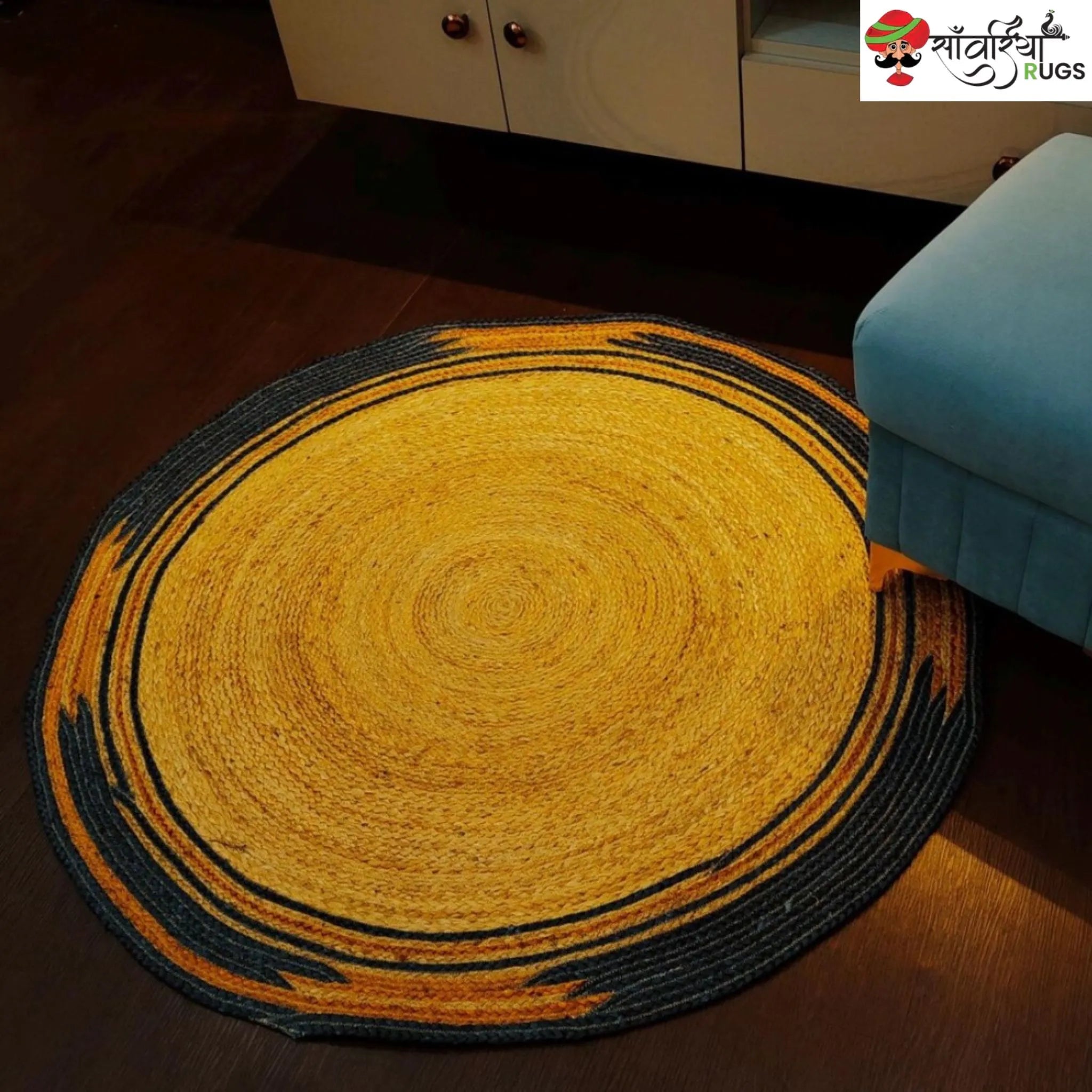 Handmade Braided Jute Kilim Round Rug – Eco-Friendly & Customizable