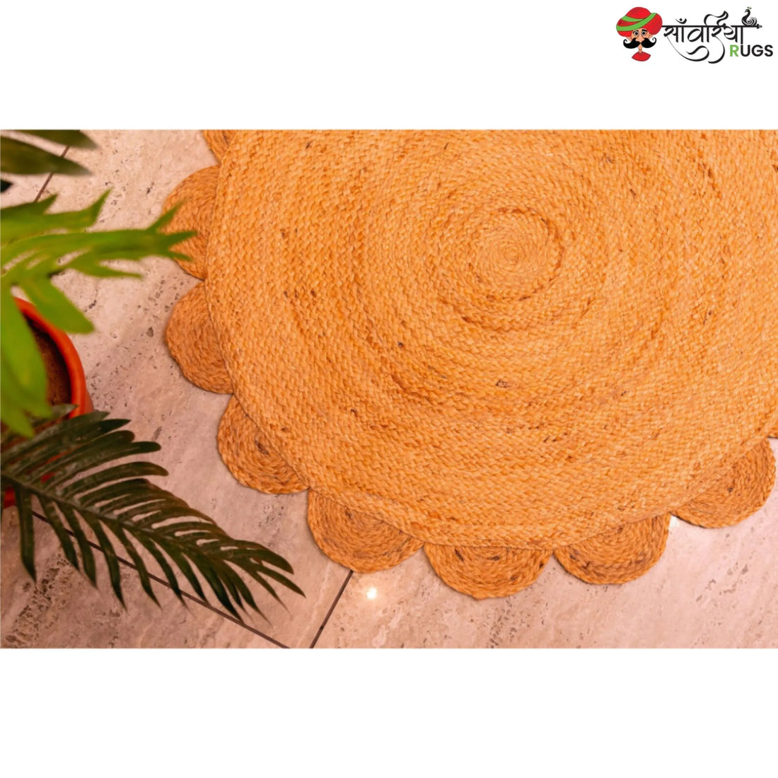 Handmade Braided Scalloped Round Rug – Indian Natural Fiber & Custom Size