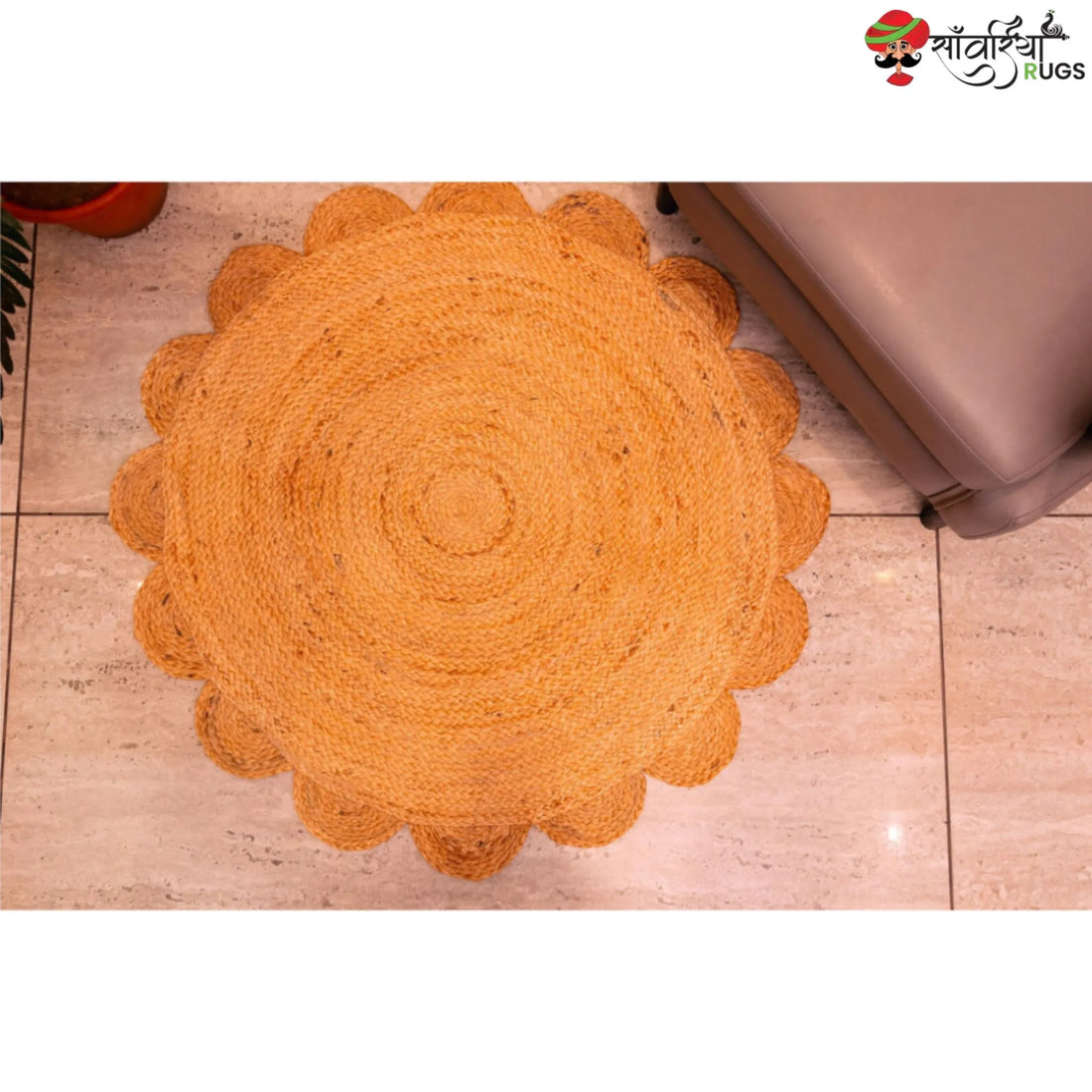 Handmade Braided Scalloped Round Rug – Indian Natural Fiber & Custom Size