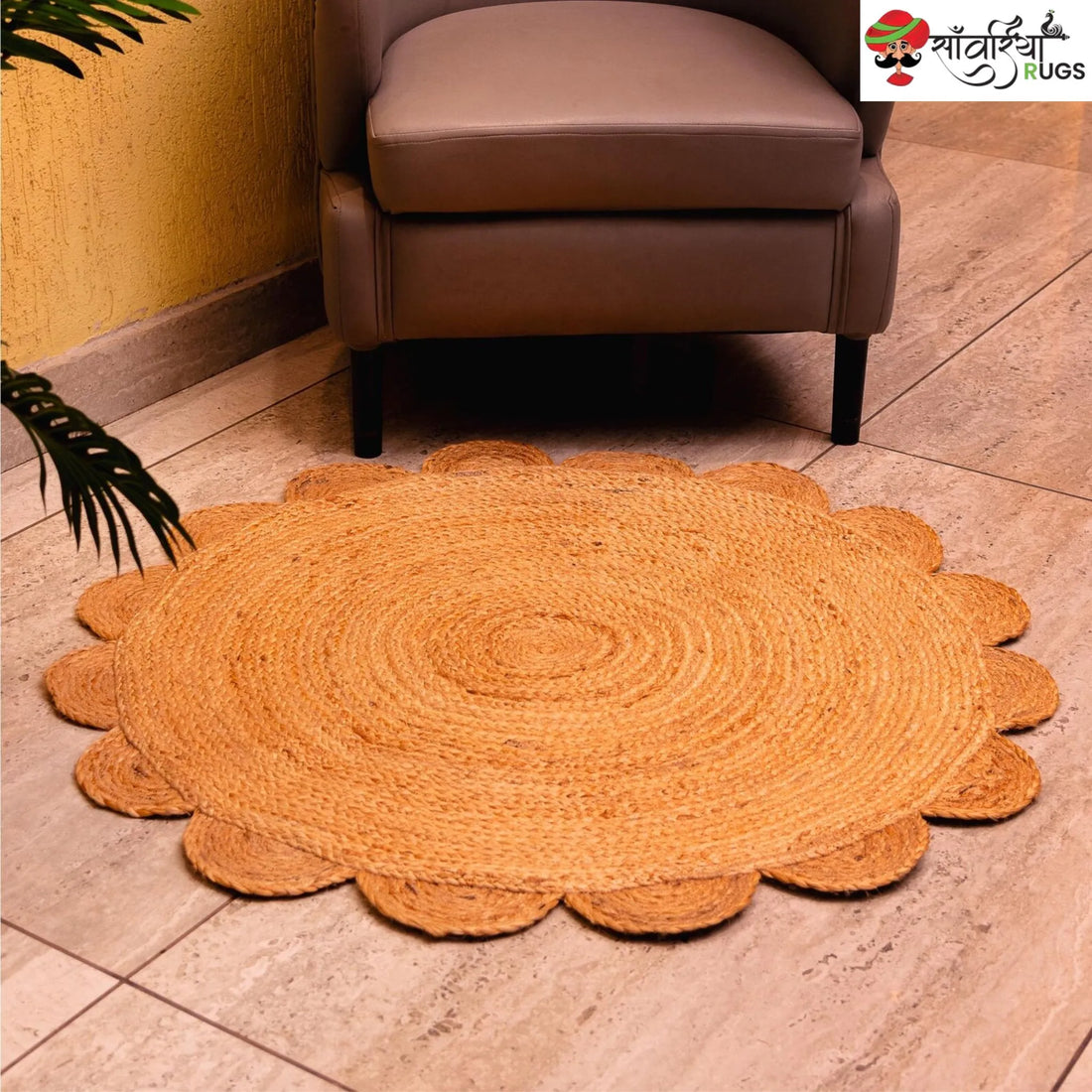 Handmade Braided Scalloped Round Rug – Indian Natural Fiber & Custom Size