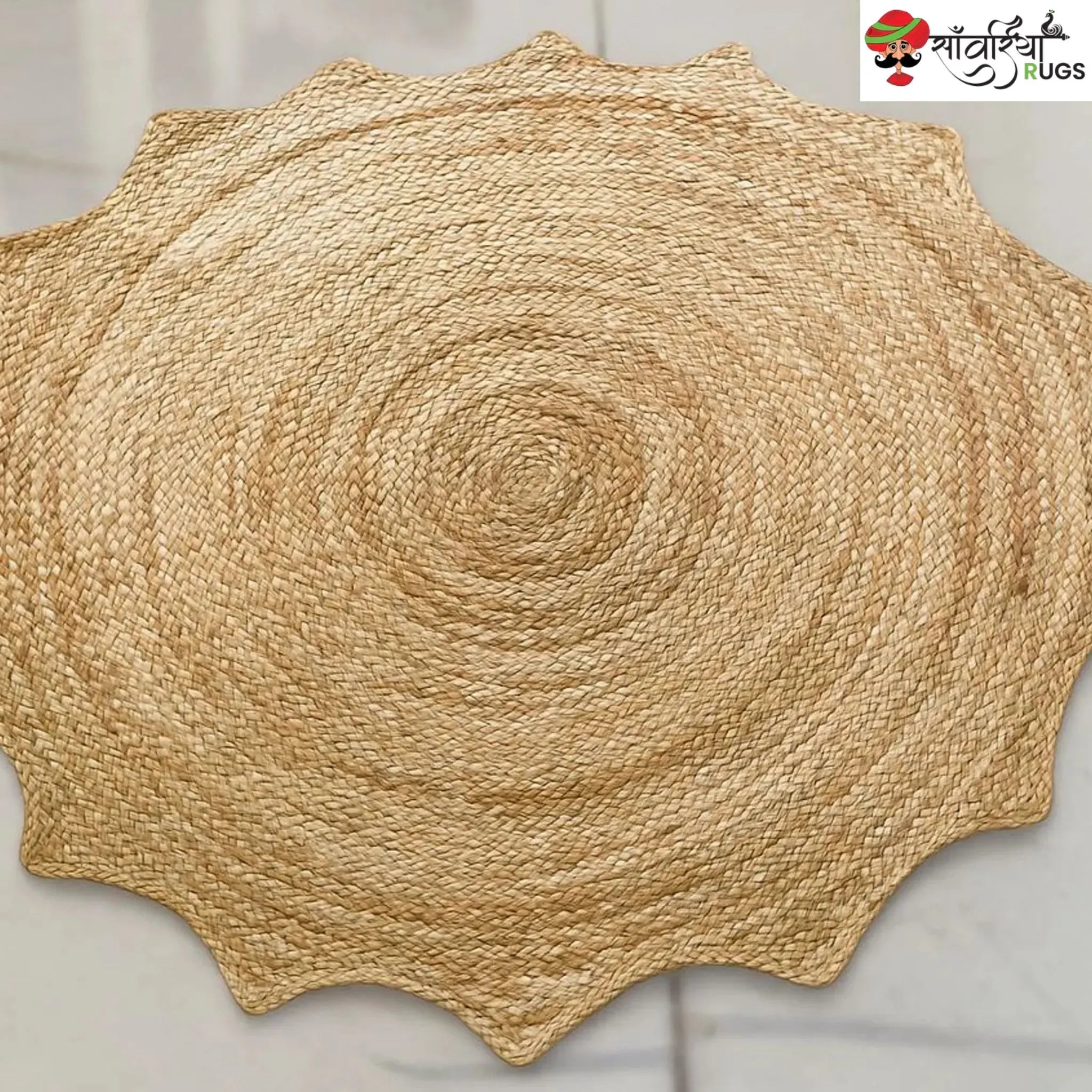 Handwoven Jute Sunburst Rug – Boho Chic Scalloped Area Rug