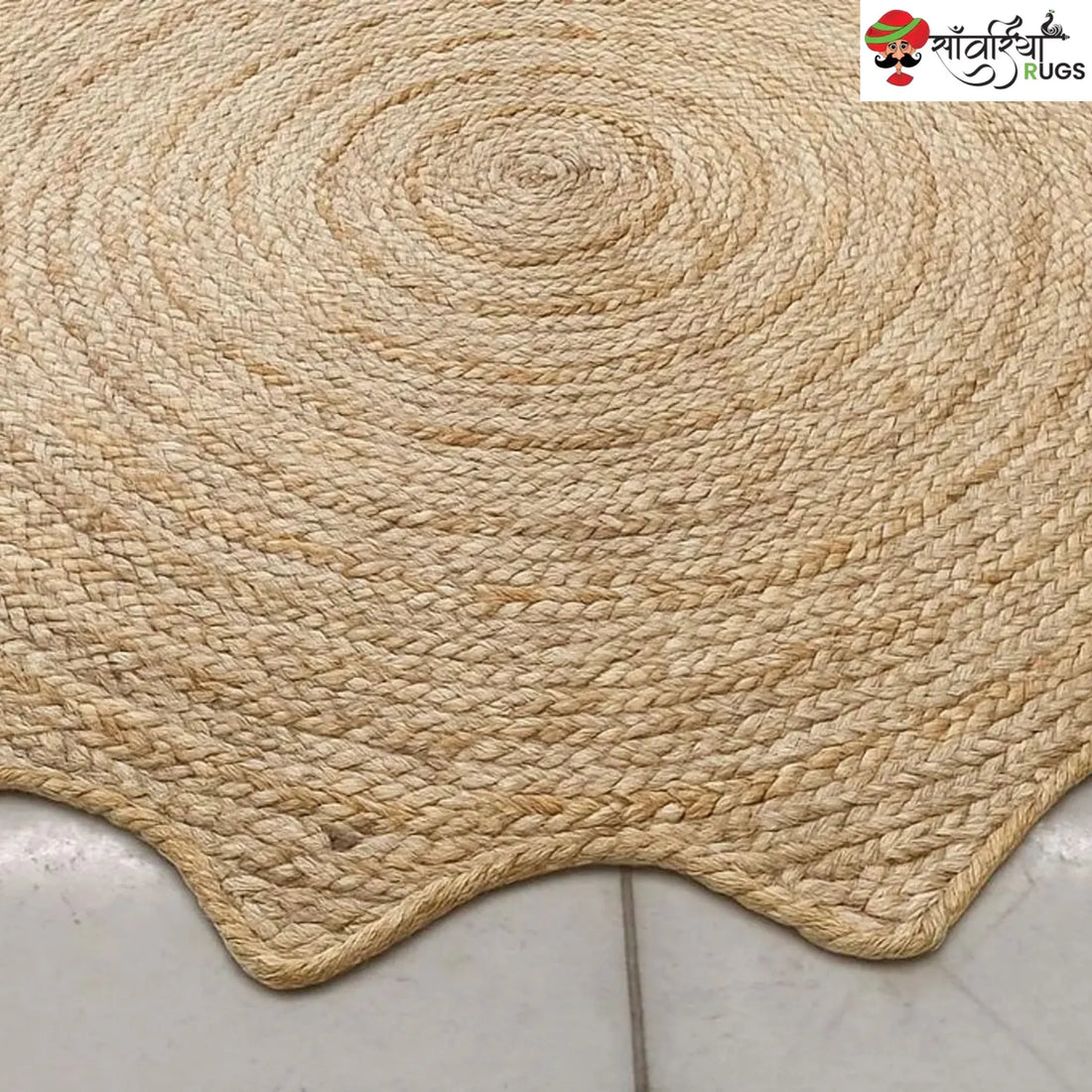 Handwoven Jute Sunburst Rug – Boho Chic Scalloped Area Rug