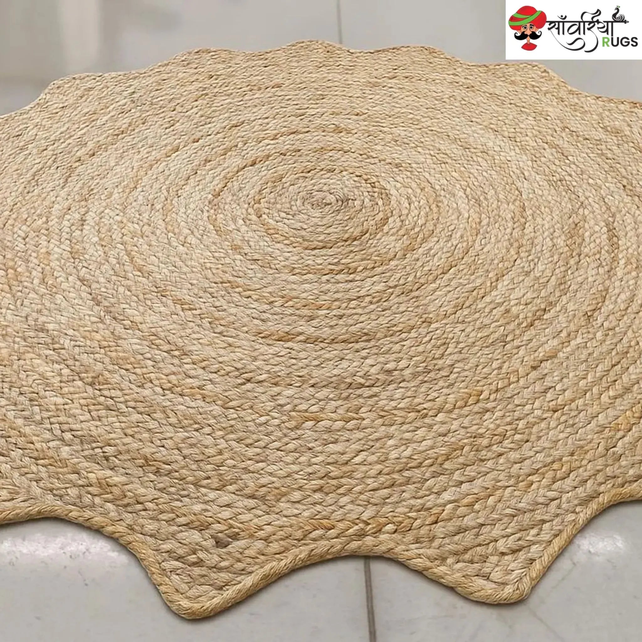 Handwoven Jute Sunburst Rug – Boho Chic Scalloped Area Rug