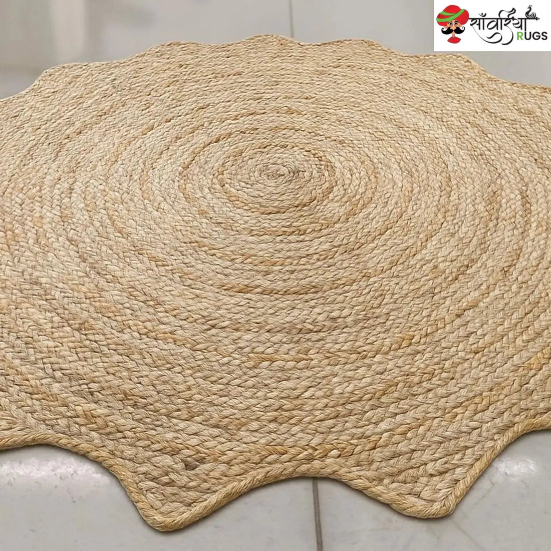 Handwoven Jute Sunburst Rug – Boho Chic Scalloped Area Rug