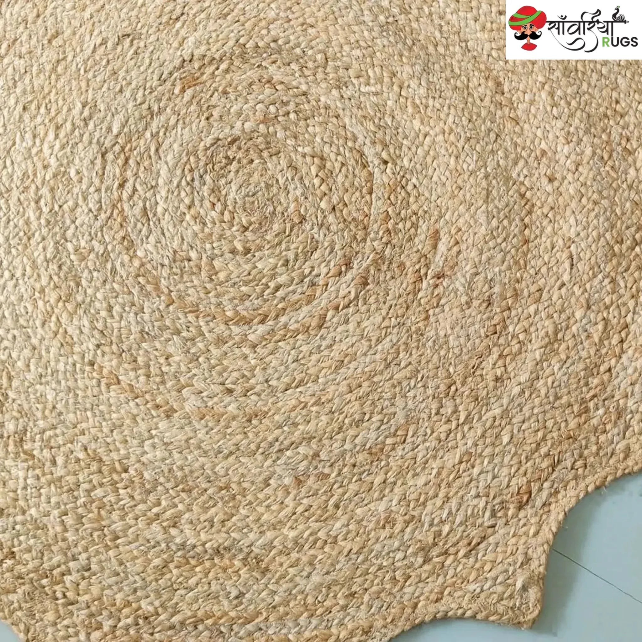 Handwoven Jute Sunburst Rug – Boho Chic Scalloped Area Rug