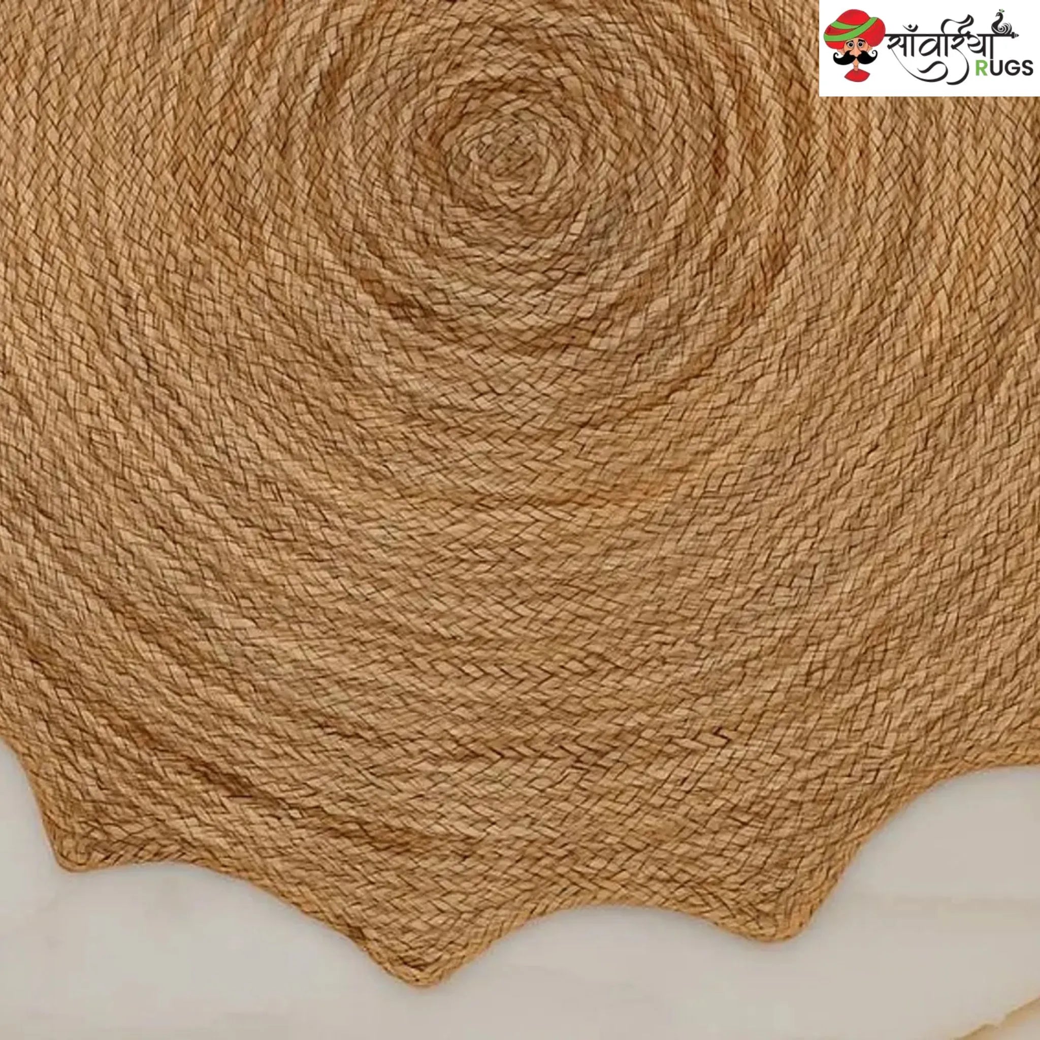 Handwoven Jute Sunburst Rug – Boho Chic Scalloped Area Rug