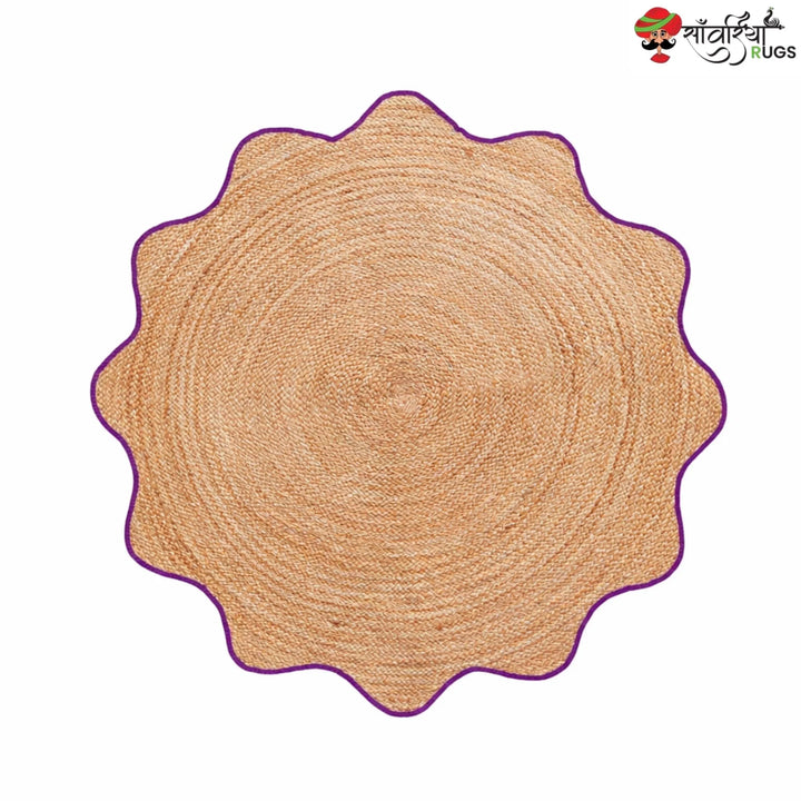 Handwoven Scalloped Round Jute Rug – Multicolor Braided Design