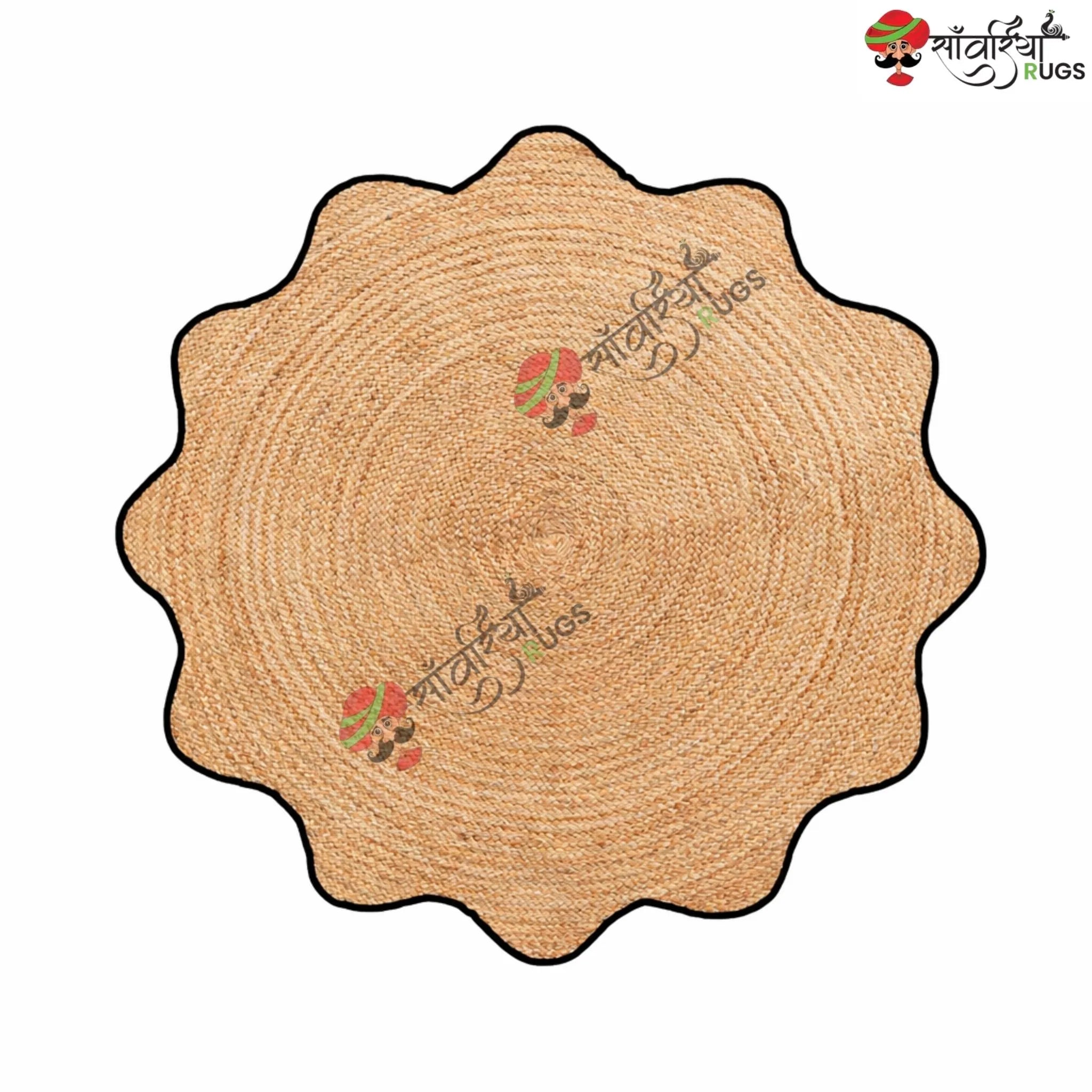 Handwoven Scalloped Round Jute Rug – Multicolor Braided Design