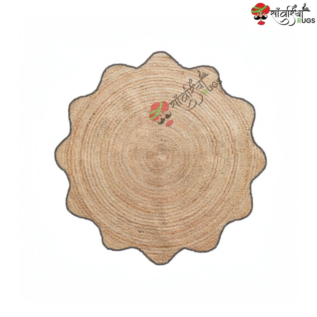 Handwoven Scalloped Round Jute Rug – Multicolor Braided Design