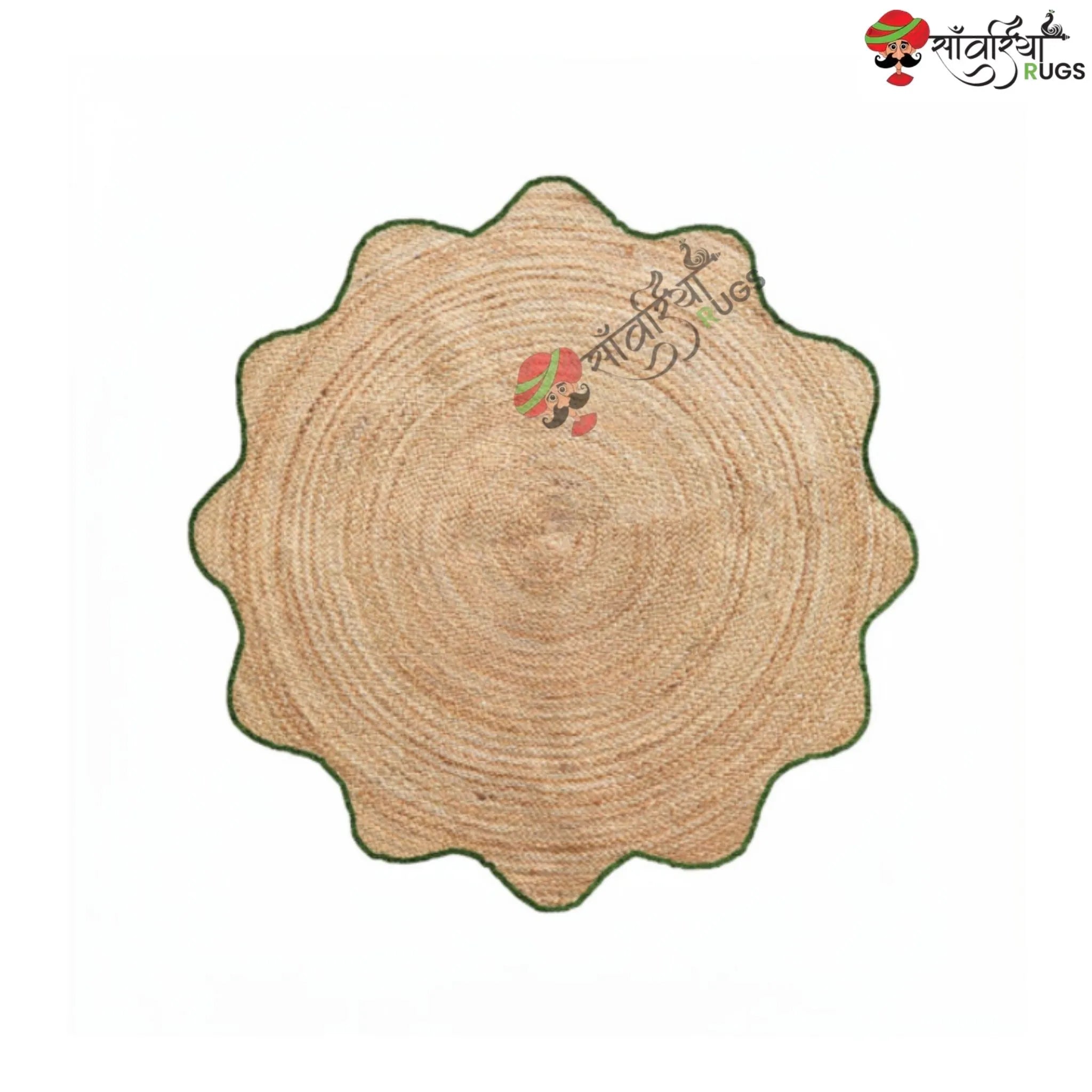 Handwoven Scalloped Round Jute Rug – Multicolor Braided Design
