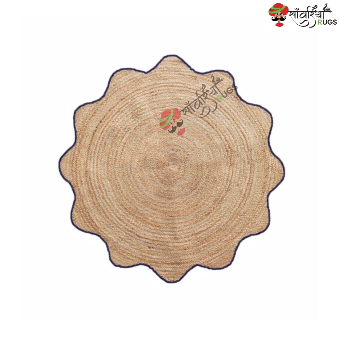 Handwoven Scalloped Round Jute Rug – Multicolor Braided Design