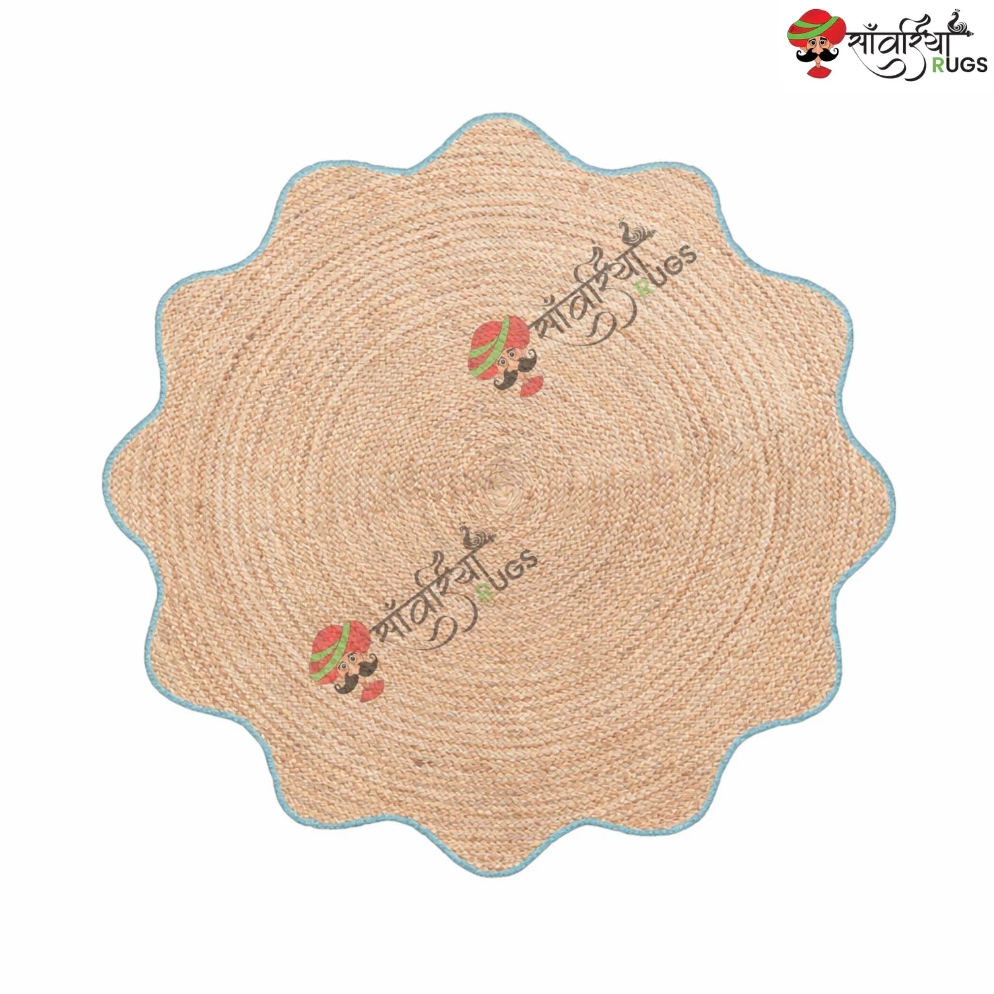 Handwoven Scalloped Round Jute Rug – Multicolor Braided Design