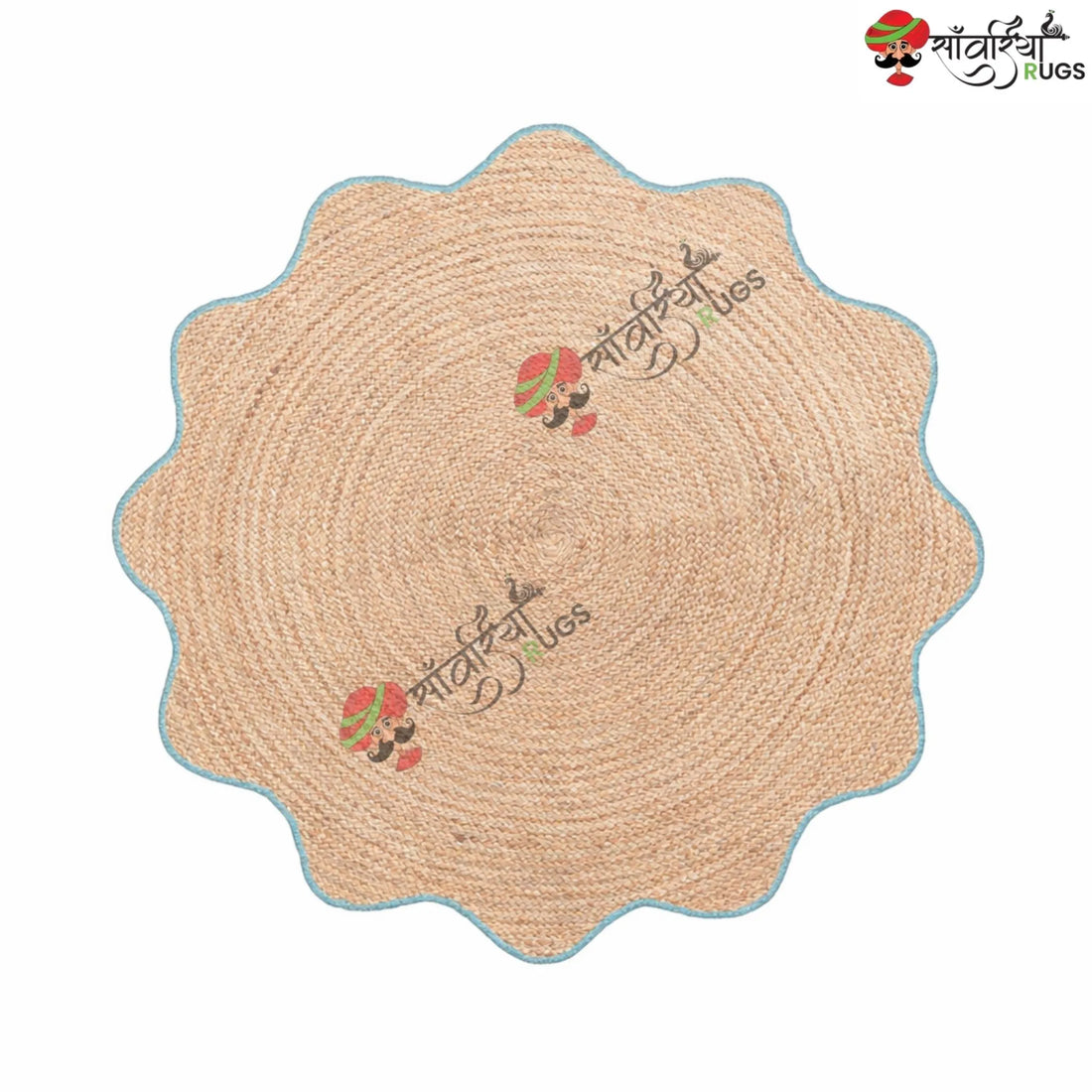 Handwoven Scalloped Round Jute Rug – Multicolor Braided Design