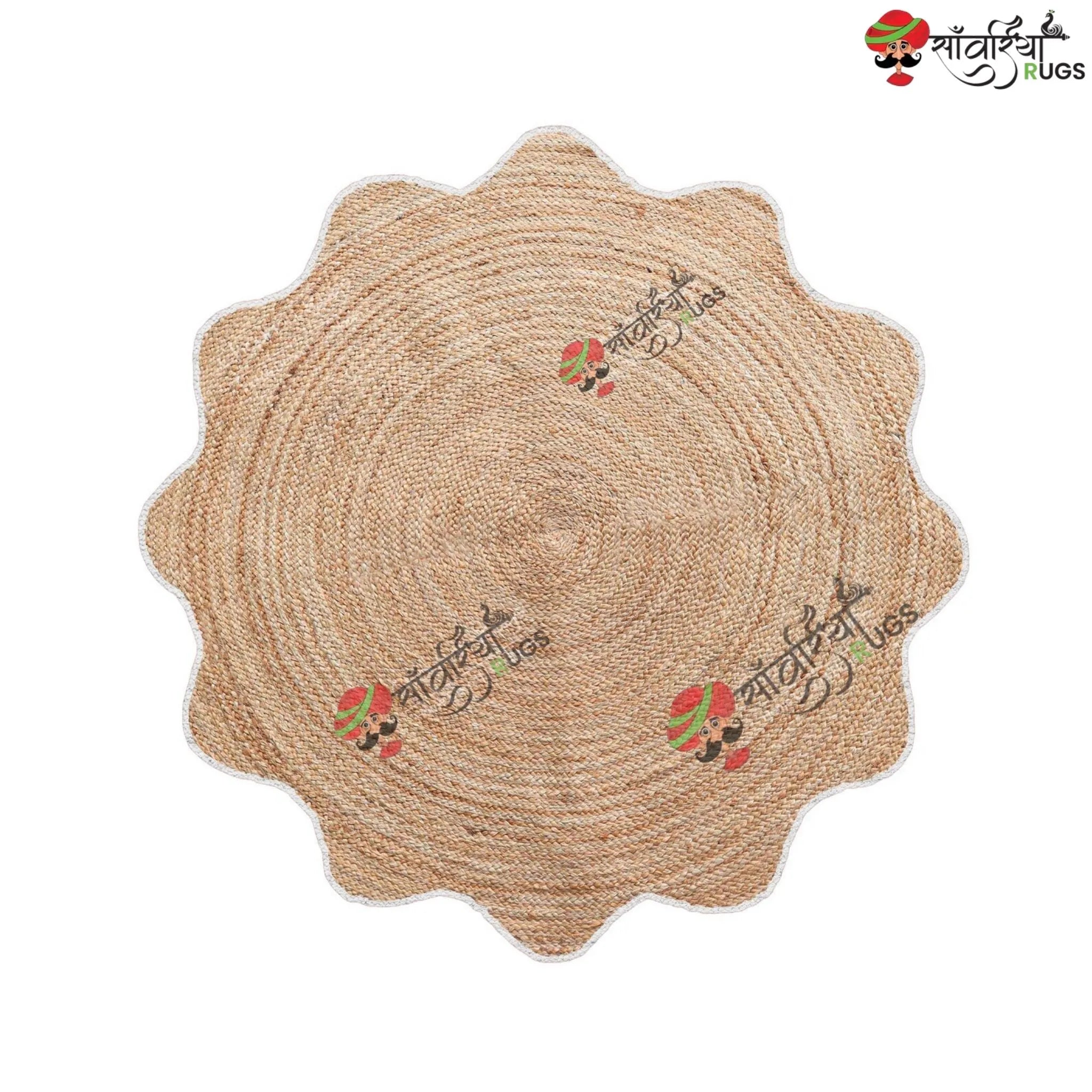 Handwoven Scalloped Round Jute Rug – Multicolor Braided Design