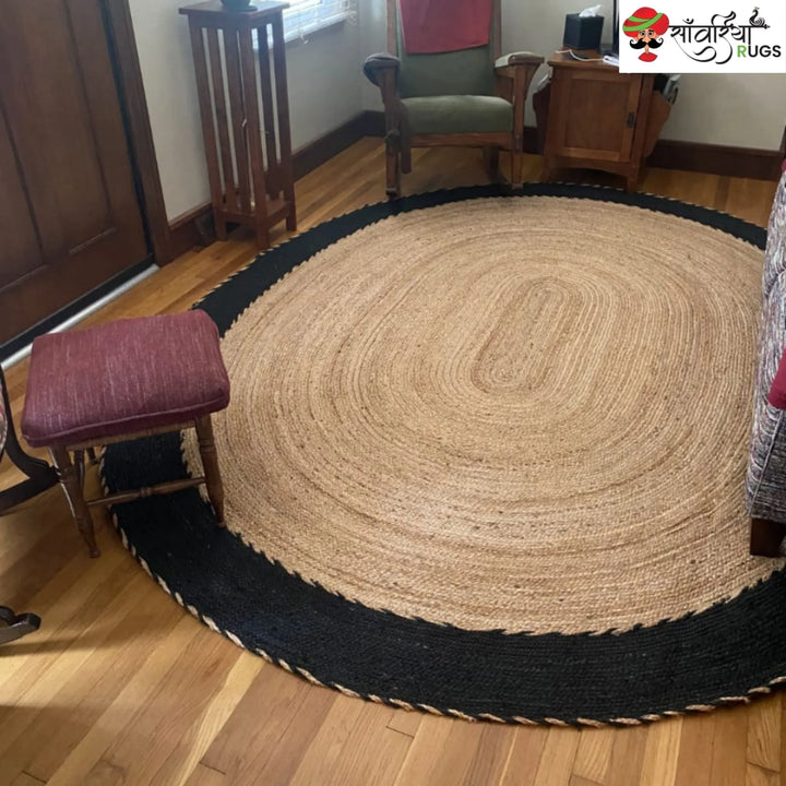 Handmade Natural Oval Jute Rug – Beige Fiber Design