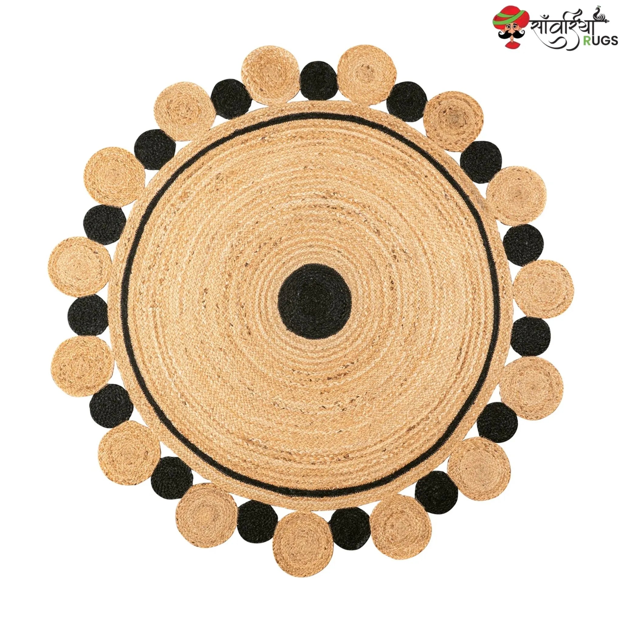Jute Braided Round Rug – Black Circle Custom Indian Rug